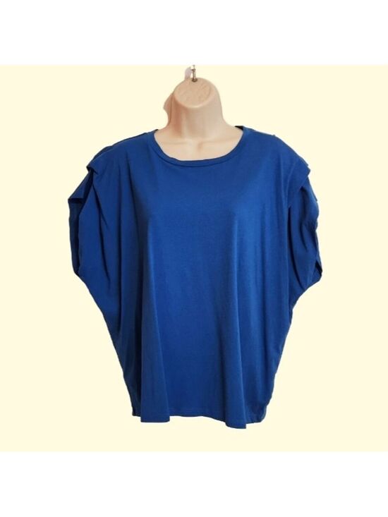 Bar III Tops - Bar III Pleated Sleeve Structured T-Shirt Batwing Blouse Top Bright Blue Large